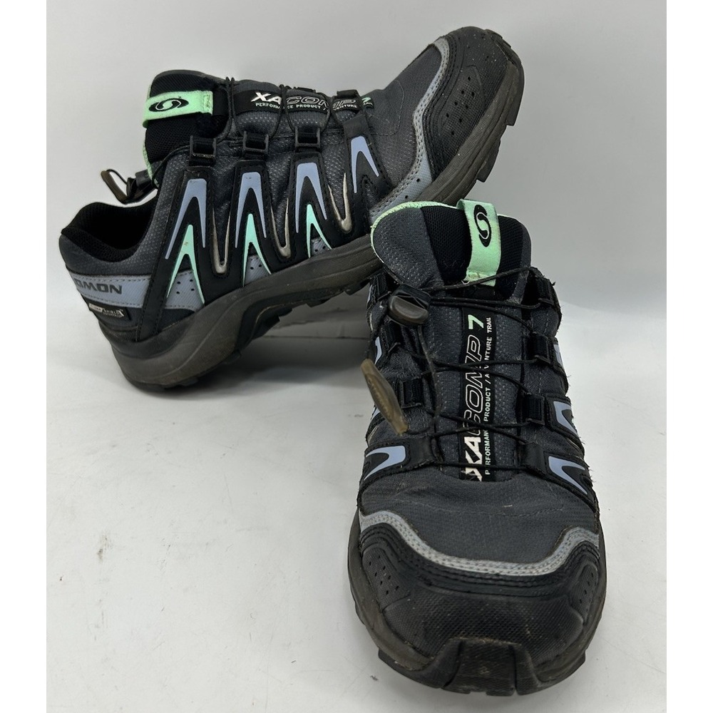 Salomon XA Comp 7 Trail Running Shoes Black Grey Mint Women's Size 7.5